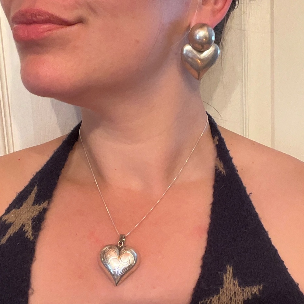 Sterling Silver Puffy Heart SET - Picture 3 of 11
